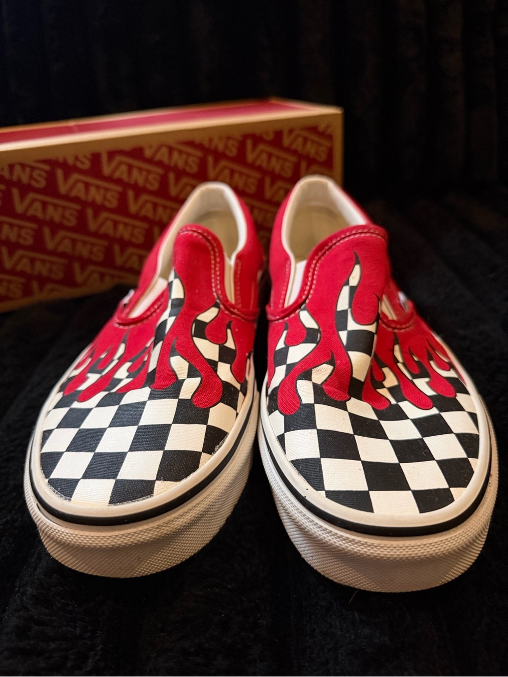 Vans Slip-On Checkerboard with Red Flame Design